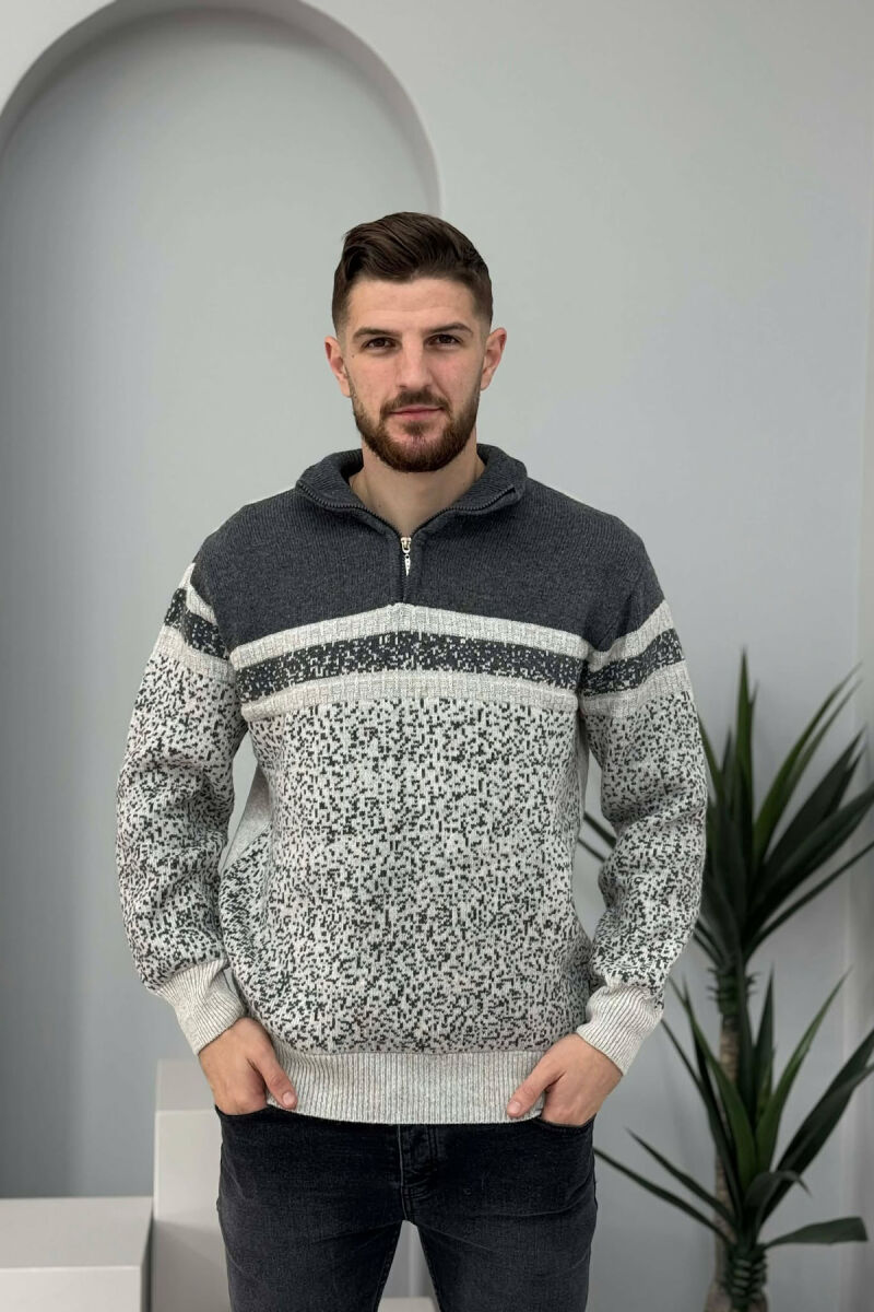 ZIPPER NECK TWO COLORS MEN SWEATER GREY/GRI - 3