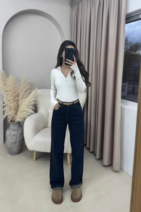 TURTTLE ZIPPER WOMAN SWEATER WHITE-E BARDHE - KLAUDIO FASHION