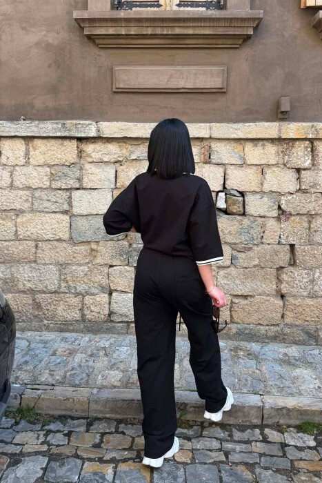 ZIPPER NECK WRITTINGS T-SHIRT + SWEATPANTS WOMAN SET BLACK/ E ZEZE - 6