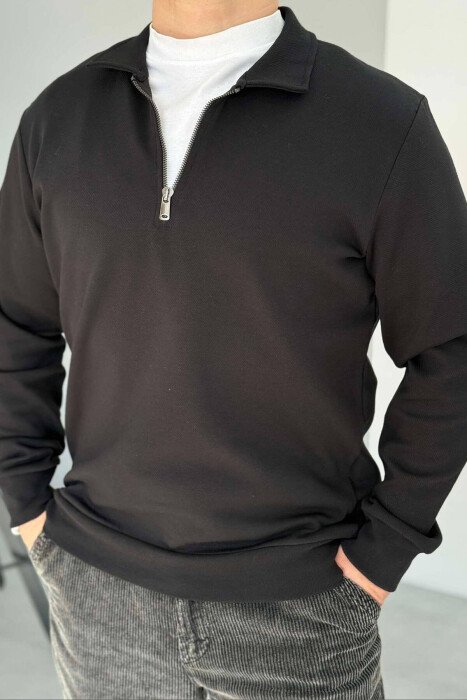 ZIPPER ONE COLOR MEN SWEATSHIRT BLACK/ E ZEZE 