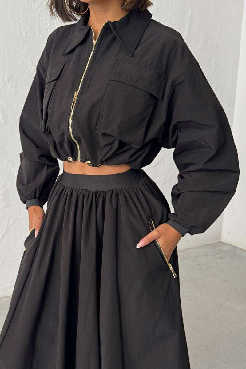 ZIPPER ONE COLOR POCKETS DETAIL WOMEN SHIRT BLACK/ E ZEZE - 1
