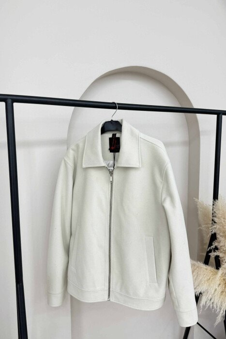 ZIPPER ONE COLOR SIMPLE WOMEN JACKET CREAM/KREM - KLAUDIO FASHION