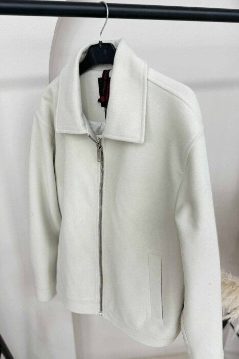 ZIPPER ONE COLOR SIMPLE WOMEN JACKET CREAM/KREM - 2