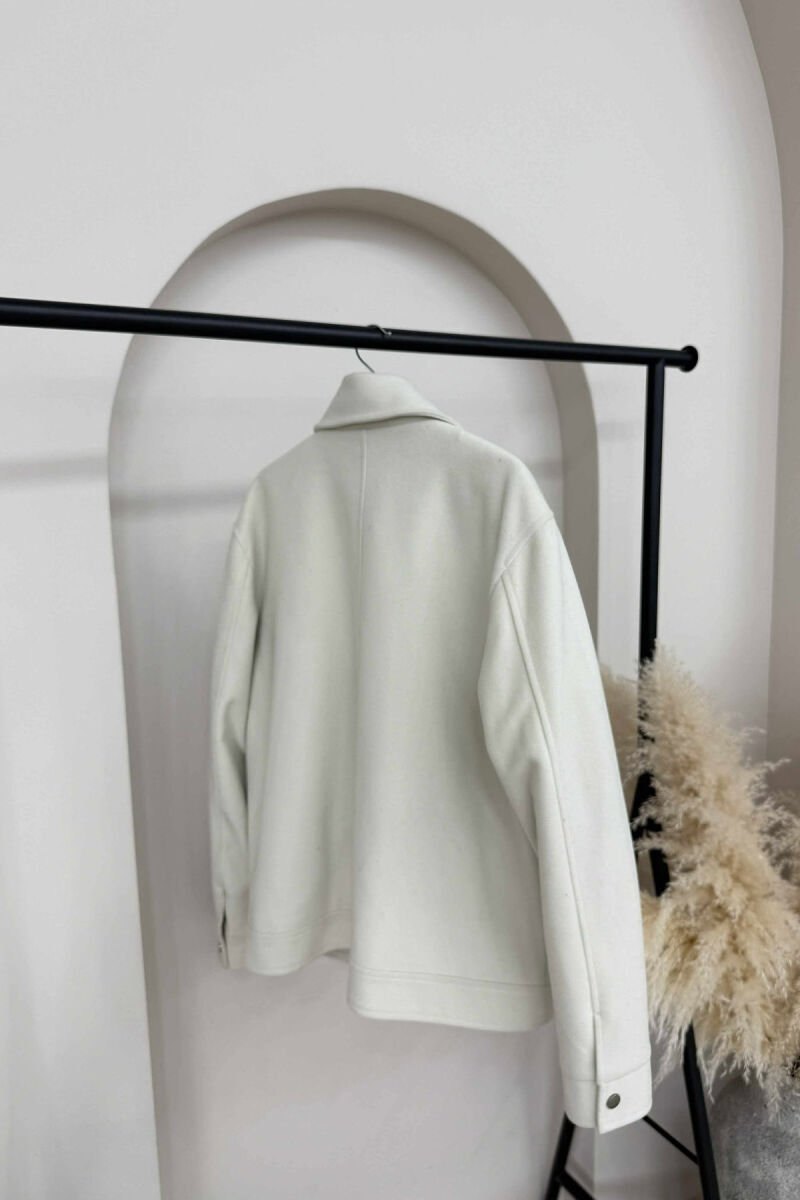 ZIPPER ONE COLOR SIMPLE WOMEN JACKET CREAM/KREM - 4