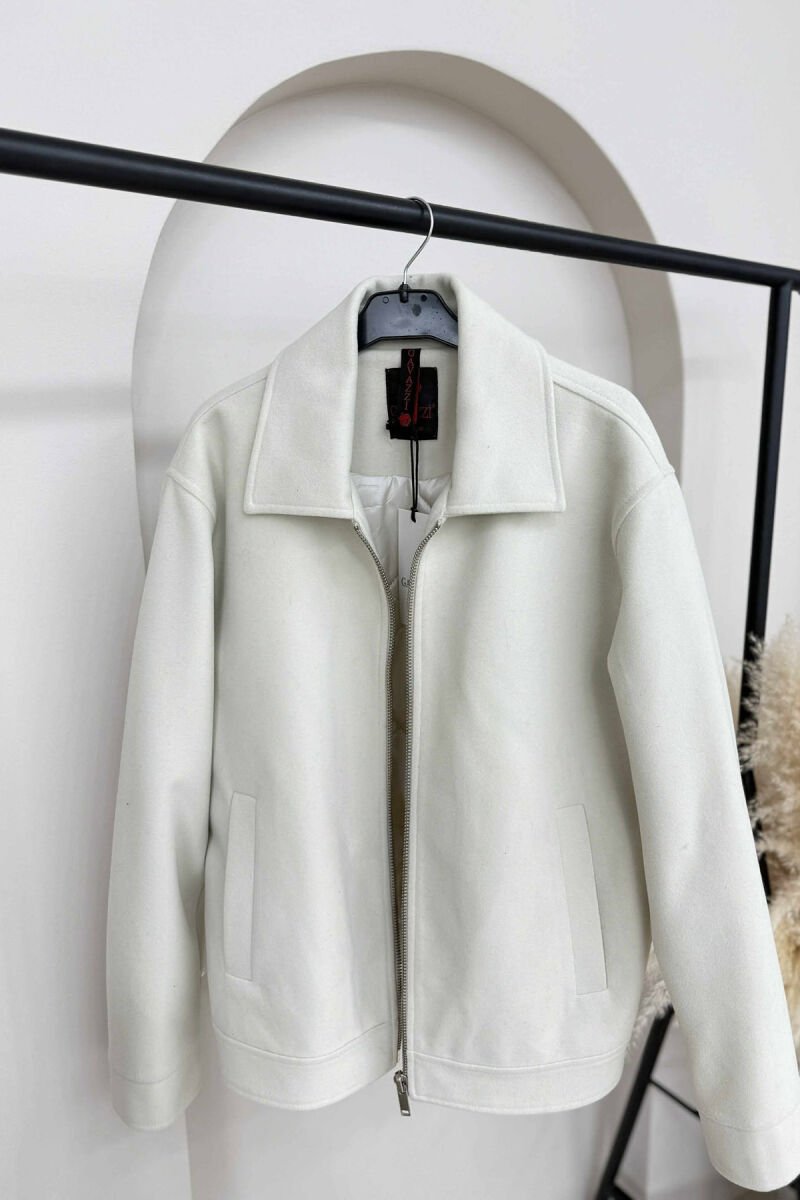 ZIPPER ONE COLOR SIMPLE WOMEN JACKET CREAM/KREM - 5