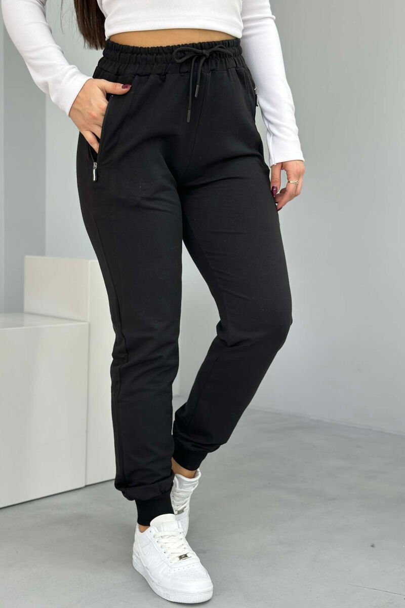 ZIPPER ONE COLOR WOMAN SWEATPANTS BLACK/ E ZEZE - 1