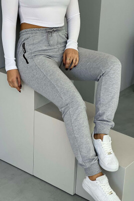 ZIPPER ONE COLOR WOMAN SWEATPANTS LIGHT GREY/GZ - 4