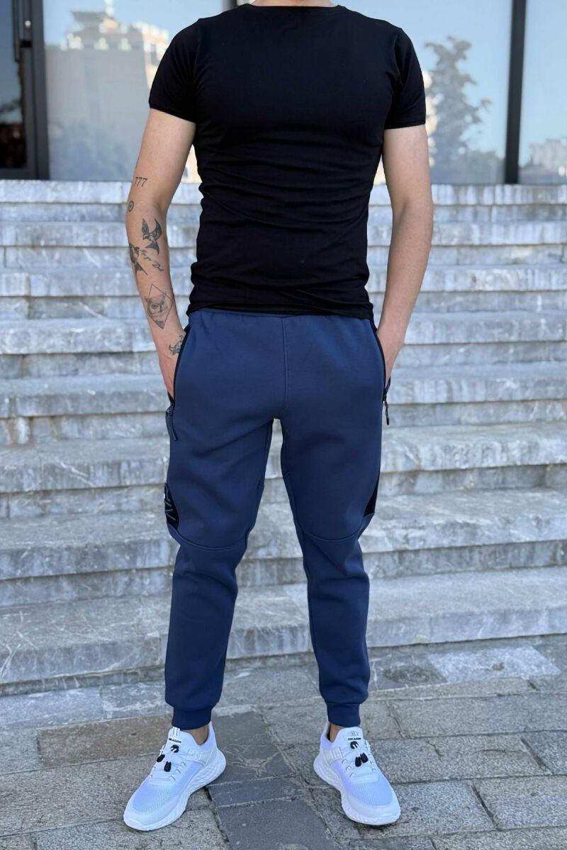 ZIPPER POCKET FLUFFY SIMPLE MEN JOGGERS BLUE/BLU - 2