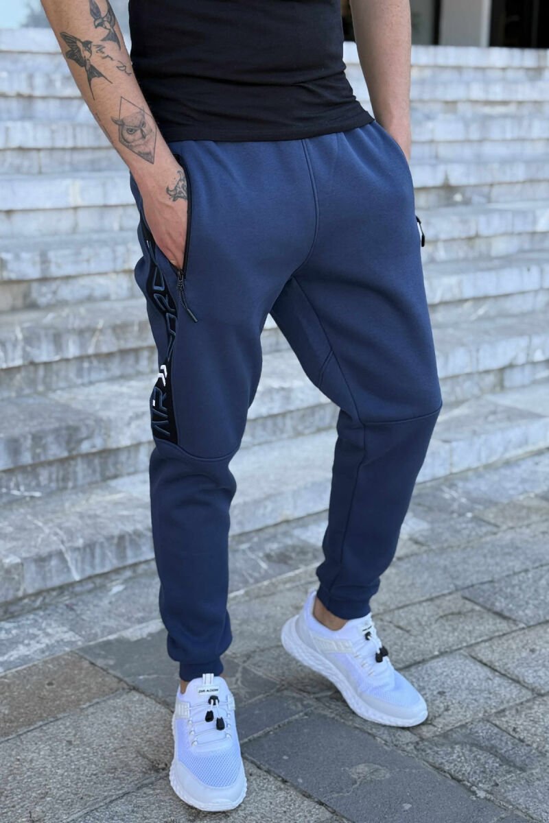 ZIPPER POCKET FLUFFY SIMPLE MEN JOGGERS BLUE/BLU - 1