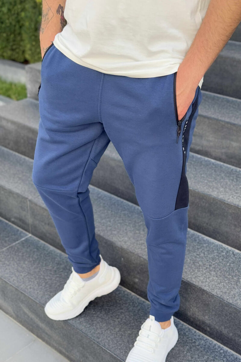 FLUFFY ZIPPER POCKET SIMPLE MEN JOGGERS BLUE/BLU - 1