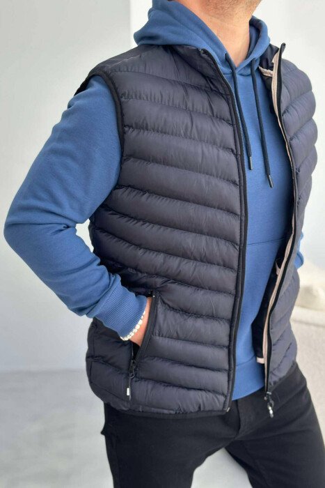 ZIPPER POCKET SIMPLE MEN VEST DARK BLUE/BEE - KLAUDIO FASHION