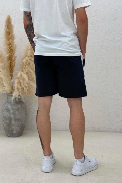 ZIPPER POCKETS LACINGS MEN SHORT SWEATPANTS DARK BLUE/BEE - 3