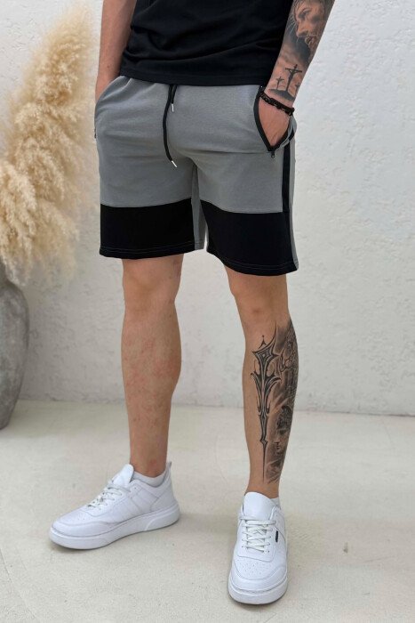 ZIPPER POCKETS LACINGS MEN SHORT SWEATPANTS GREY ASH/GRI HIRI - 4