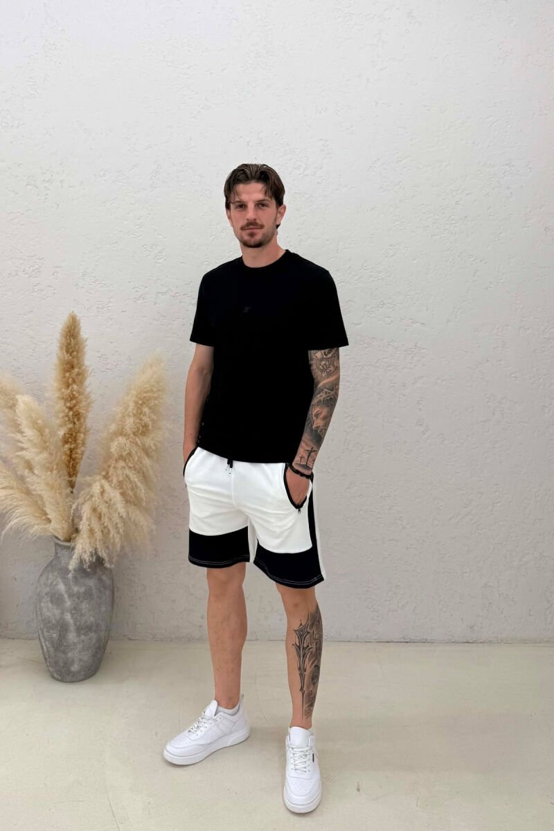 ZIPPER POCKETS LACINGS MEN SHORT SWEATPANTS WHITE-E BARDHE - 1