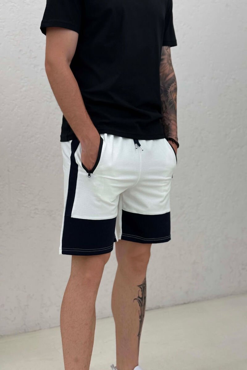 ZIPPER POCKETS LACINGS MEN SHORT SWEATPANTS WHITE-E BARDHE - 2
