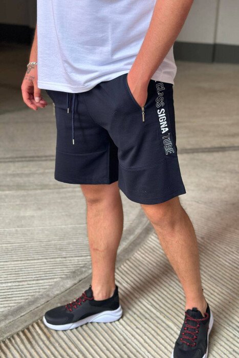 ZIPPER POCKETS MEN SHORTS DARK BLUE/BEE - KLAUDIO FASHION