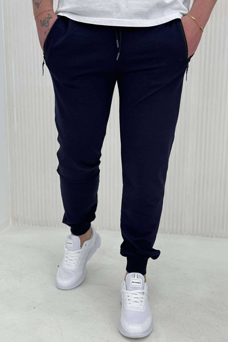 ZIPPER POCKETS ONE COLOR MEN JOGGERS DARK BLUE/BEE - 2
