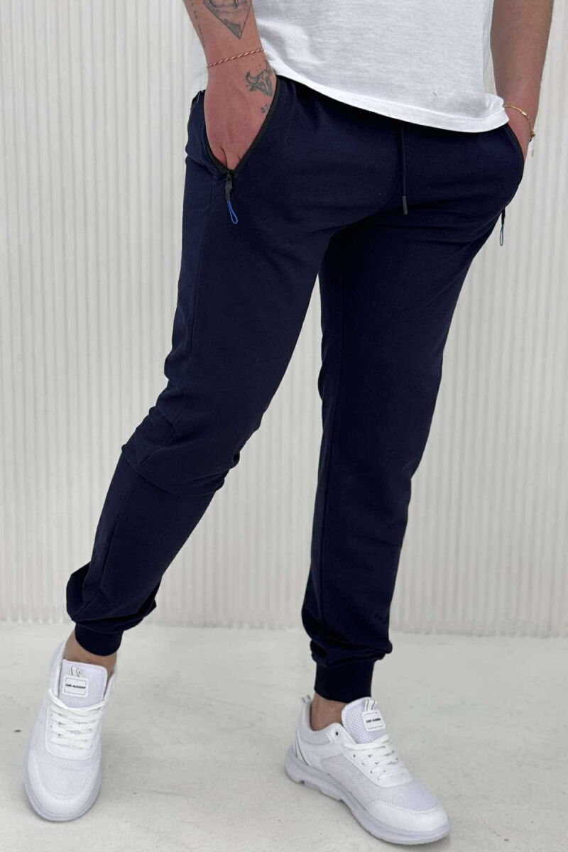 ZIPPER POCKETS ONE COLOR MEN JOGGERS DARK BLUE/BEE - 4