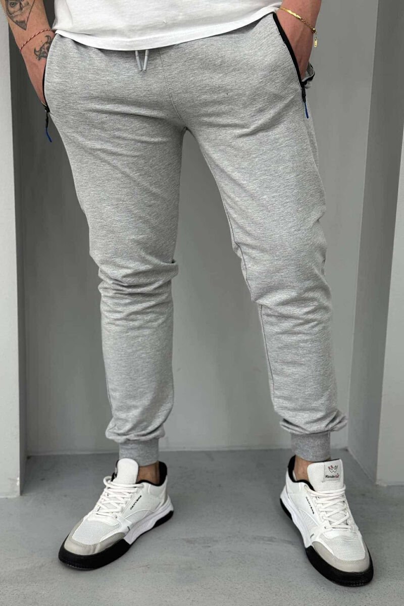 ZIPPER POCKETS ONE COLOR MEN JOGGERS LIGHT GREY/GZ - 1
