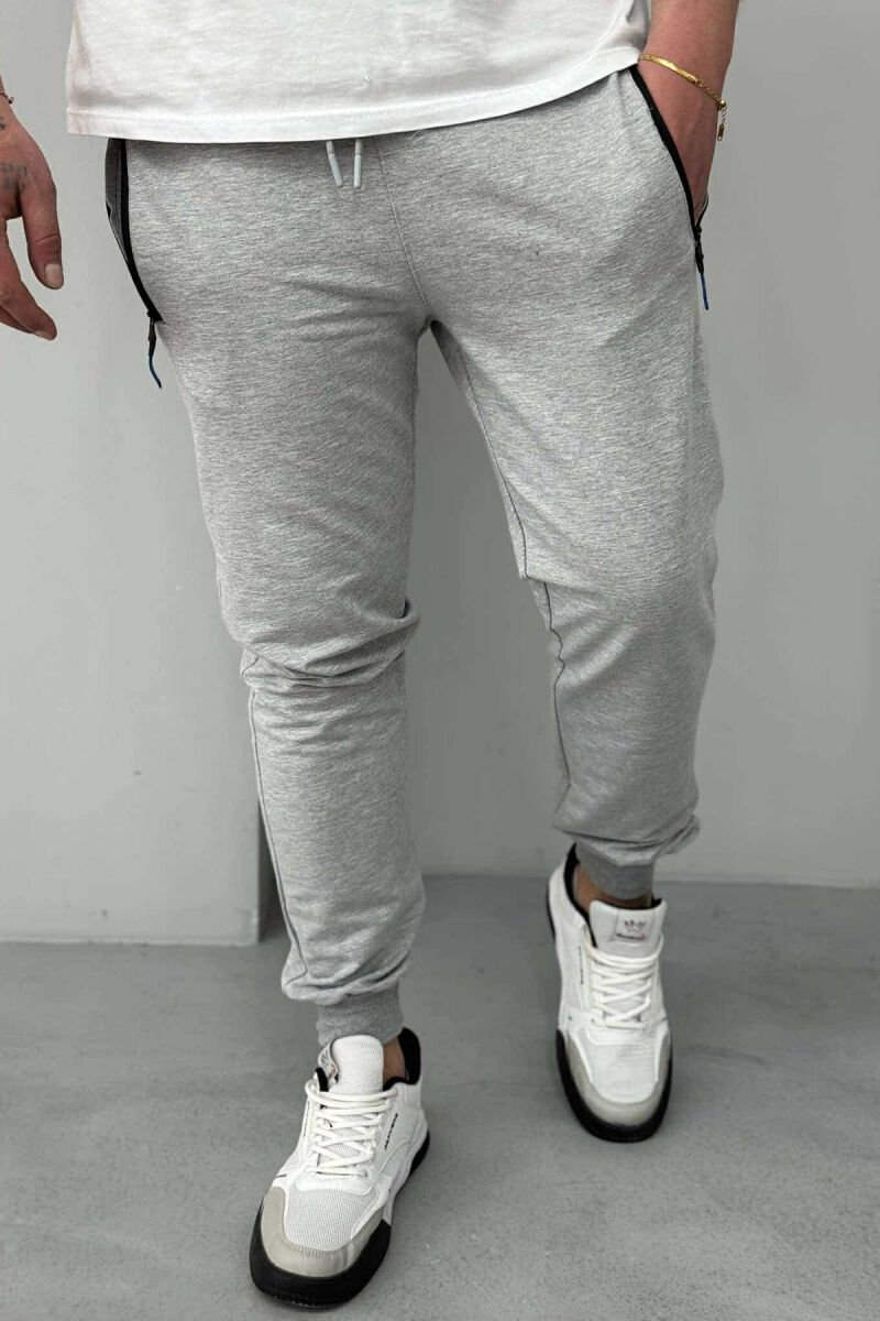 ZIPPER POCKETS ONE COLOR MEN JOGGERS LIGHT GREY/GZ - 3