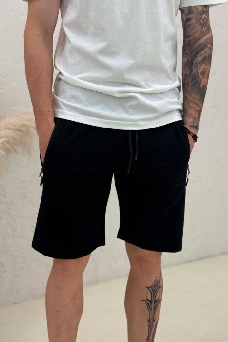 ZIPPER POCKETS ONE COLOR MEN SHORT SWEATPANTS BLACK/ E ZEZE - 2