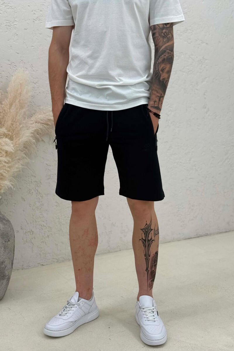 ZIPPER POCKETS ONE COLOR MEN SHORT SWEATPANTS BLACK/ E ZEZE - 4