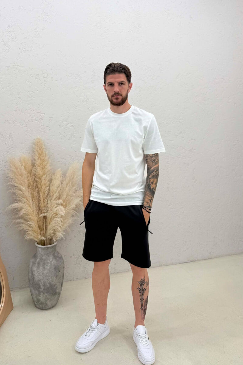 ZIPPER POCKETS ONE COLOR MEN SHORT SWEATPANTS GLOSSY BLACK-ZEZE SHKELQIM - 1