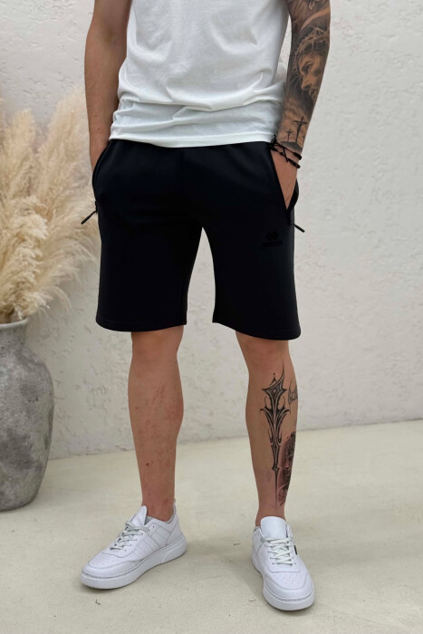 ZIPPER POCKETS ONE COLOR MEN SHORT SWEATPANTS GLOSSY BLACK-ZEZE SHKELQIM - 4