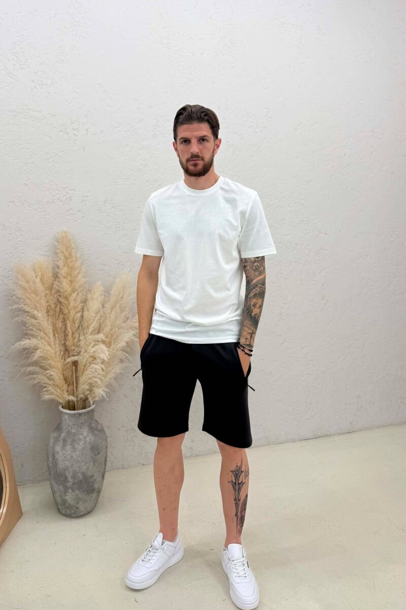 ZIPPER POCKETS ONE COLOR MEN SHORT SWEATPANTS GLOSSY BLACK-ZEZE SHKELQIM - 1