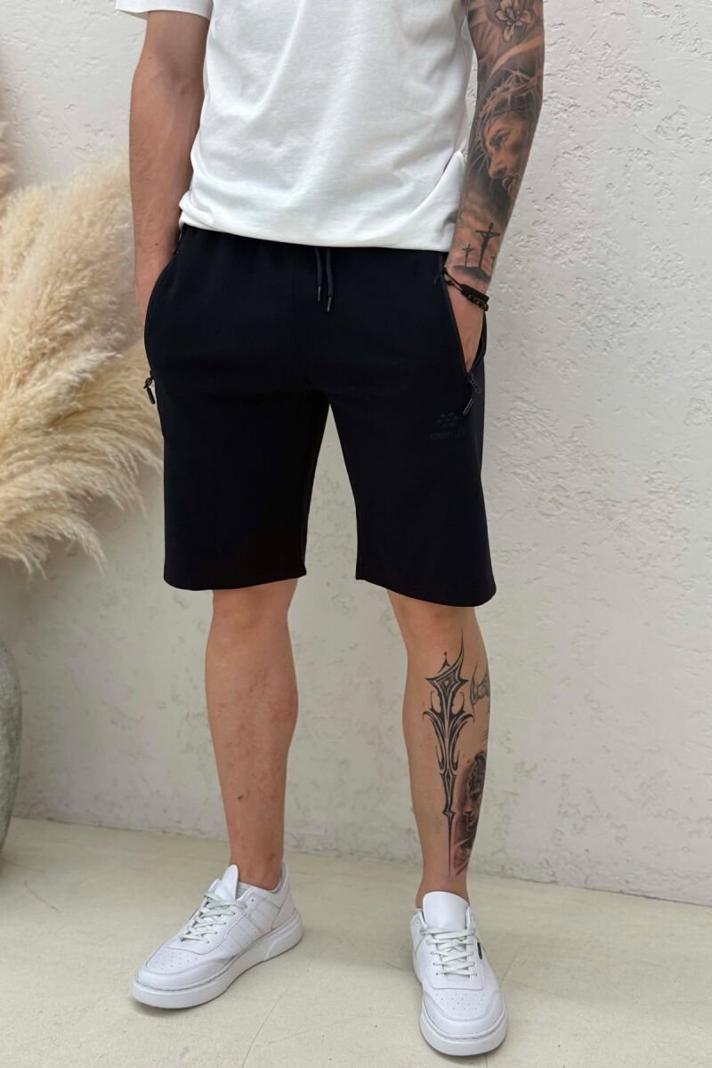 ZIPPER POCKETS ONE COLOR MEN SHORT SWEATPANTS MIDNIGHT BLUE/BLU MESNATE - 4