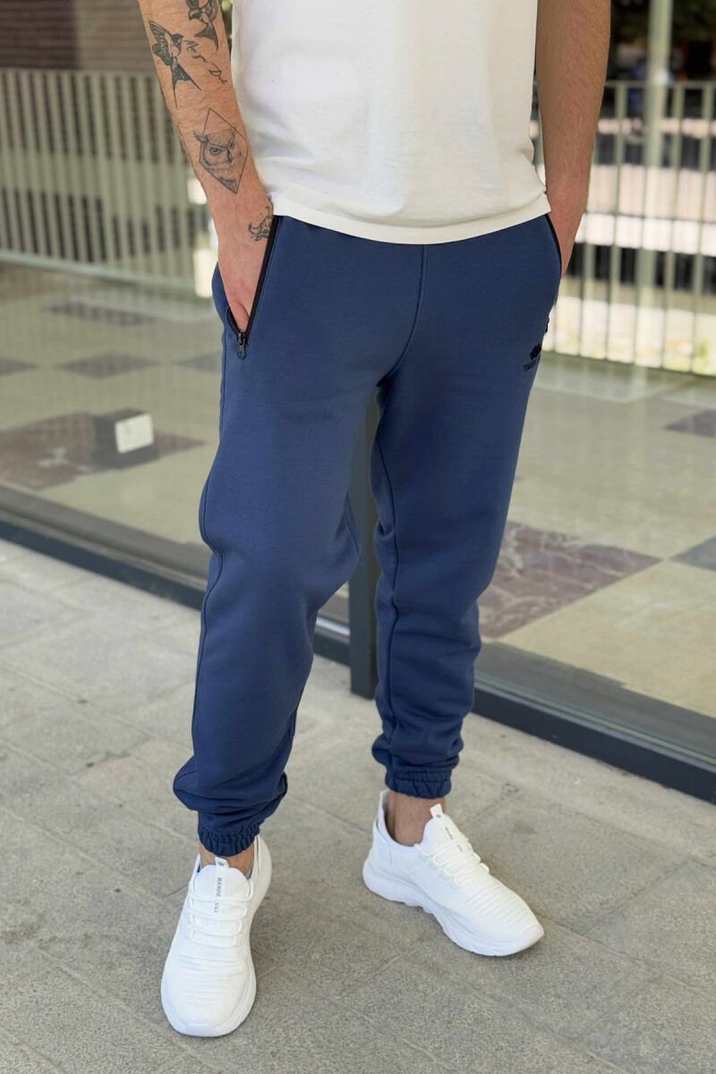 ZIPPER POCKETS ONE COLOR MEN SWEATPANTS BLUE/BLU - 1