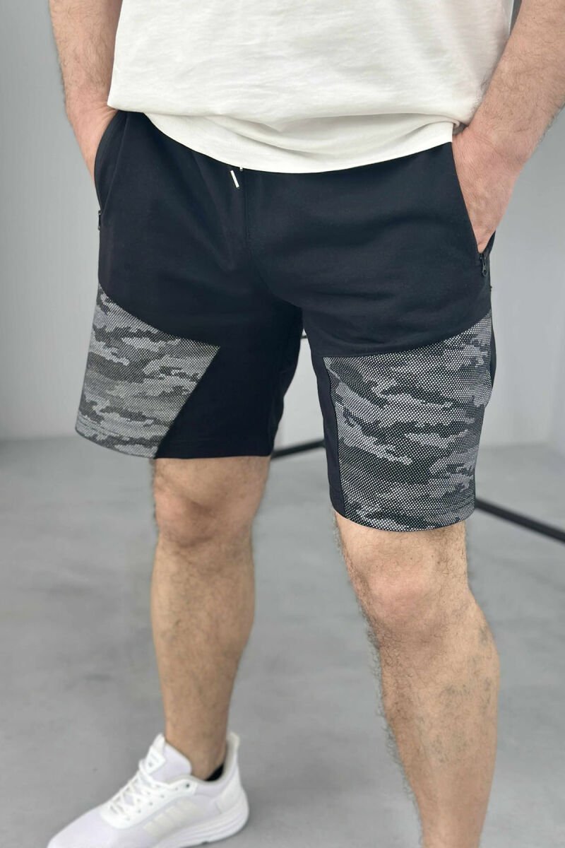 ZIPPER POCKETS SIMPLE MEN SHORT SWEATPANTS BLACK/ E ZEZE - 1