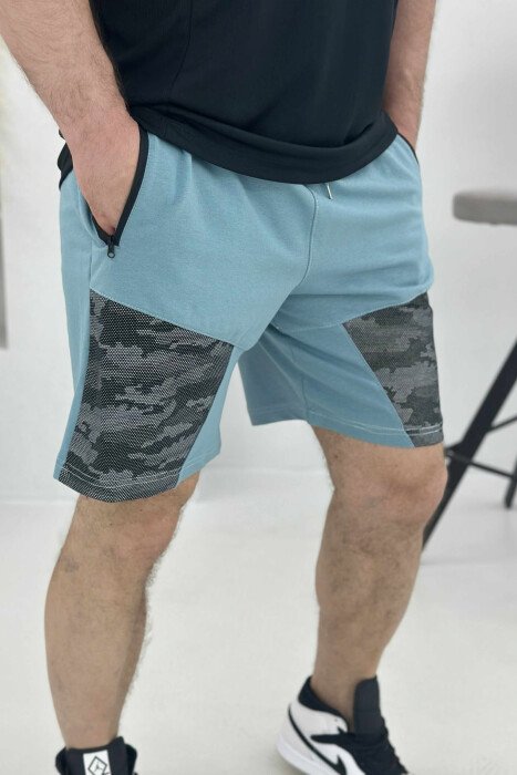ZIPPER POCKETS SIMPLE MEN SHORT SWEATPANTS BLUE STONE/GK - 1