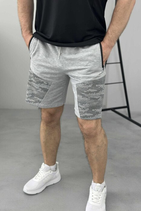 ZIPPER POCKETS SIMPLE MEN SHORT SWEATPANTS GREY/GRI 