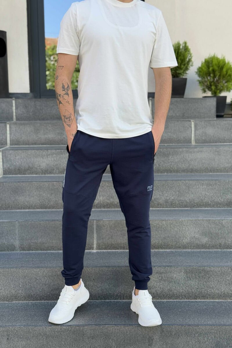 ZIPPER POCKETS SMALL LOGO MEN JOGGERS DARK BLUE/BEE - 2