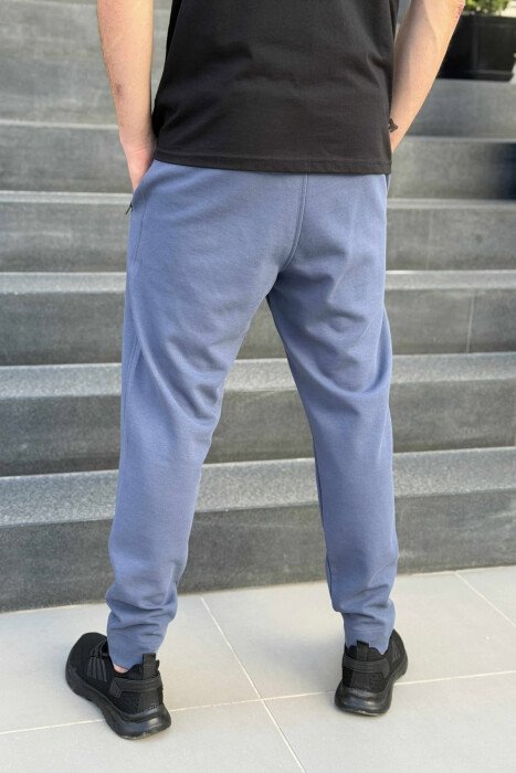 ZIPPER POCKETS SMALL LOGO MEN SWEATPANTS BLUE/BLU - 4