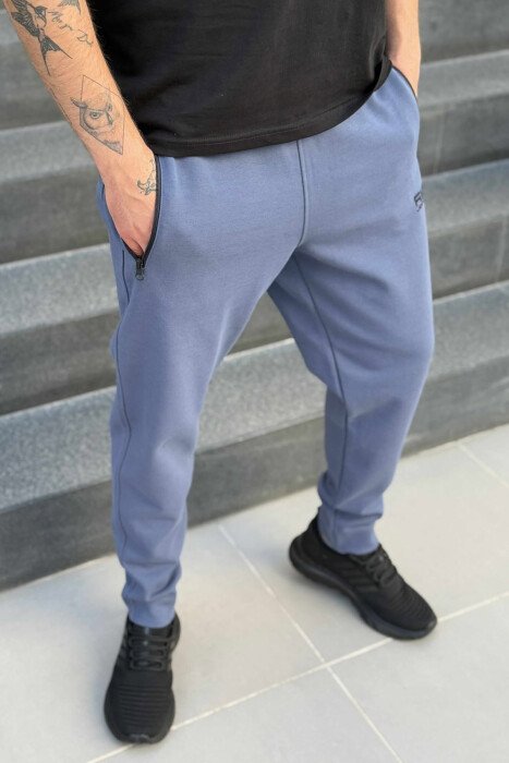 ZIPPER POCKETS SMALL LOGO MEN SWEATPANTS BLUE/BLU - 1