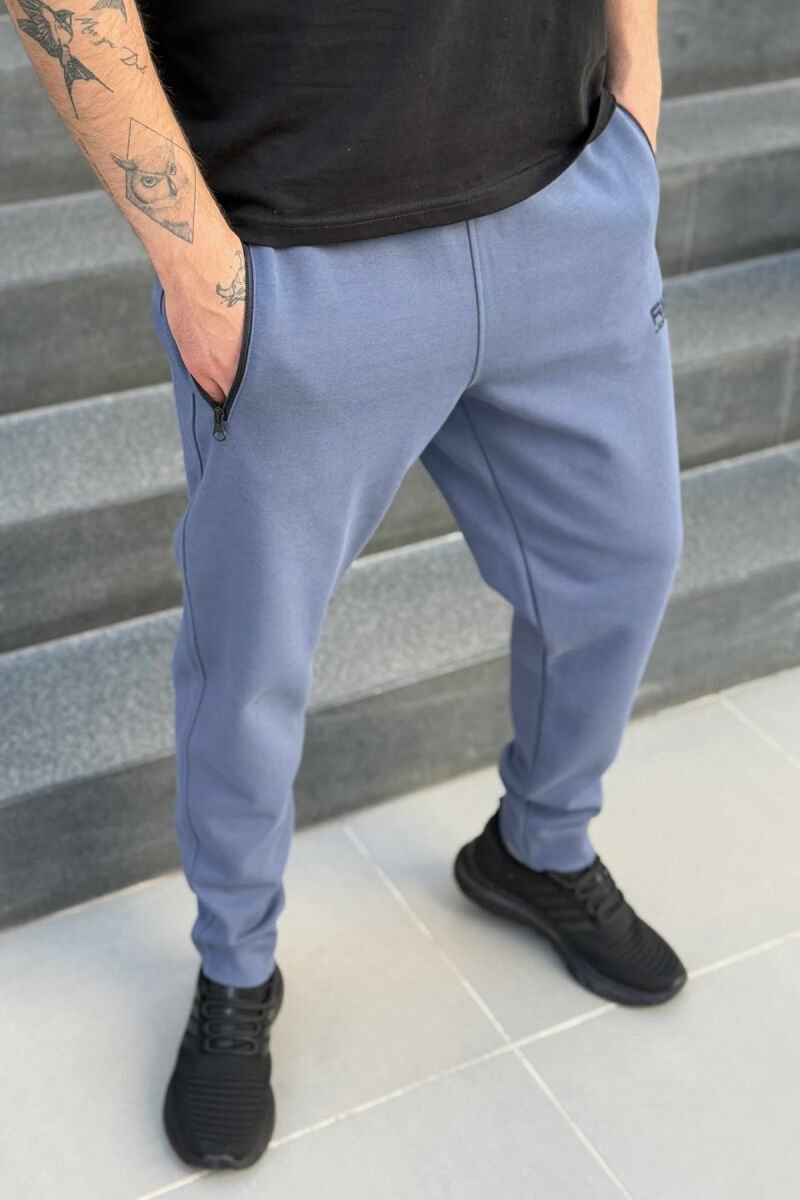ZIPPER POCKETS SMALL LOGO MEN SWEATPANTS BLUE/BLU - 1