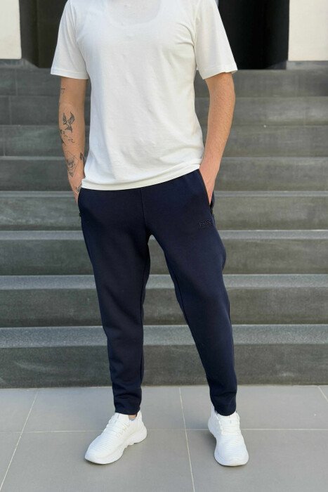 ZIPPER POCKETS SMALL LOGO MEN SWEATPANTS DARK BLUE/BEE - 2