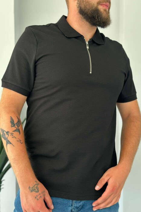 ZIPPER POLO NECK MEN T-SHIRT BLACK/ E ZEZE 