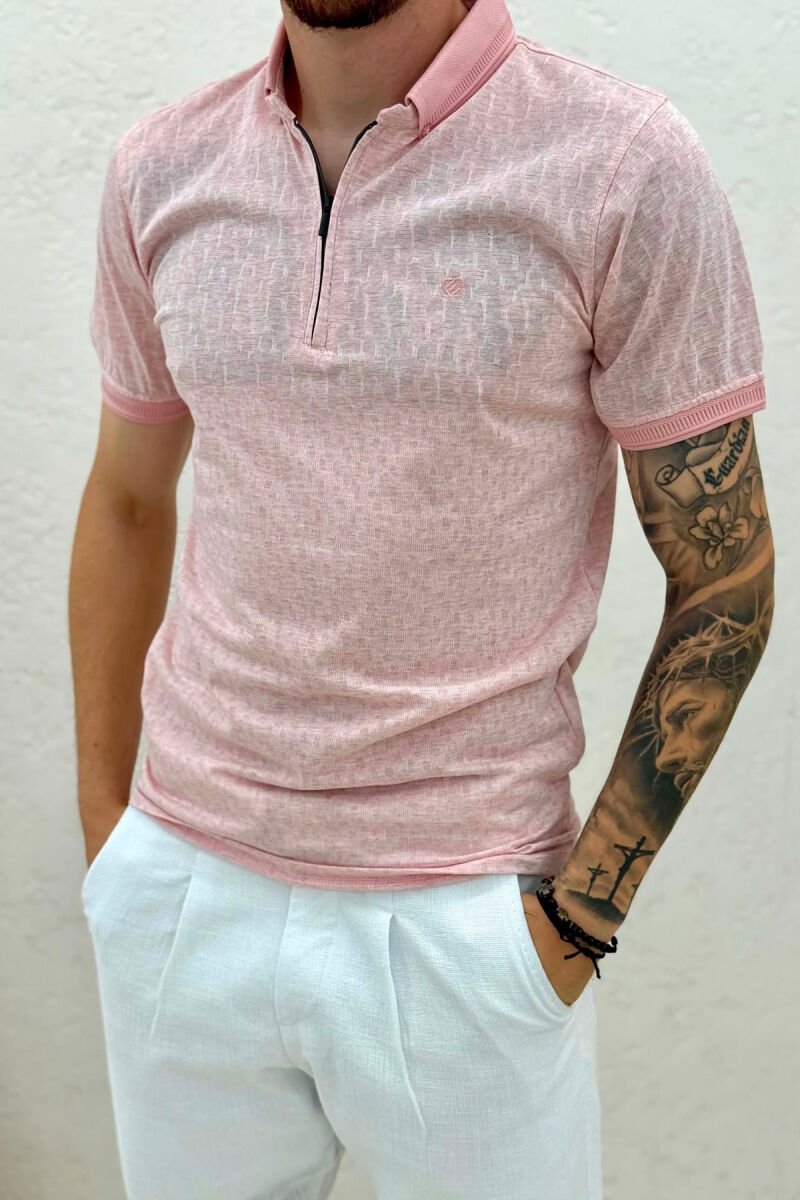 ZIPPER POLO NECK MEN T-SHIRT POWDER/PUDER - 2
