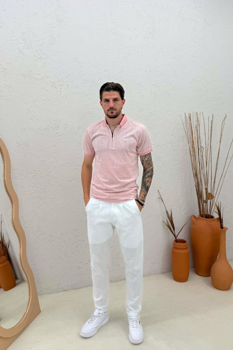 ZIPPER POLO NECK MEN T-SHIRT POWDER/PUDER - 3