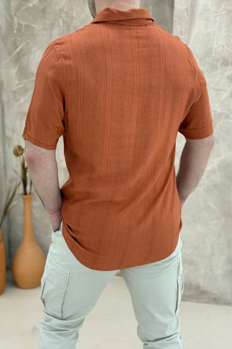 ZIPPER POLO NECK ONE COLOR MEN T-SHIRT BRICK/TULLE - 4