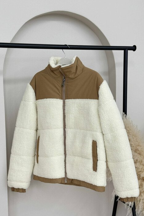 ZIPPER SHEEPSKIN SIMPLE WOMEN JACKET CREAM/KREM - 1
