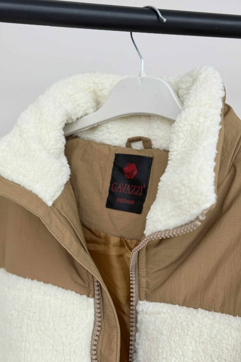 ZIPPER SHEEPSKIN SIMPLE WOMEN JACKET CREAM/KREM - 2