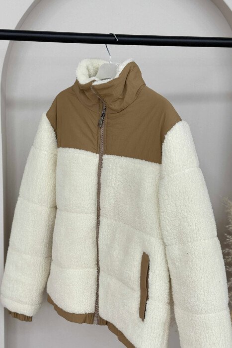 ZIPPER SHEEPSKIN SIMPLE WOMEN JACKET CREAM/KREM - 3