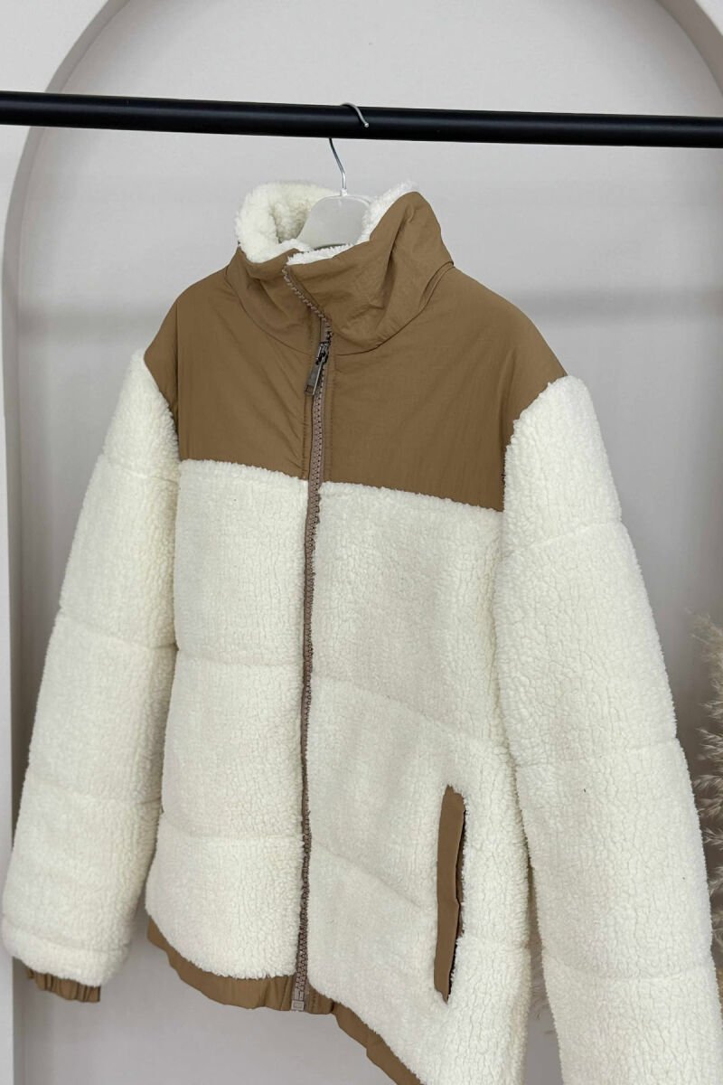 ZIPPER SHEEPSKIN SIMPLE WOMEN JACKET CREAM/KREM - 3