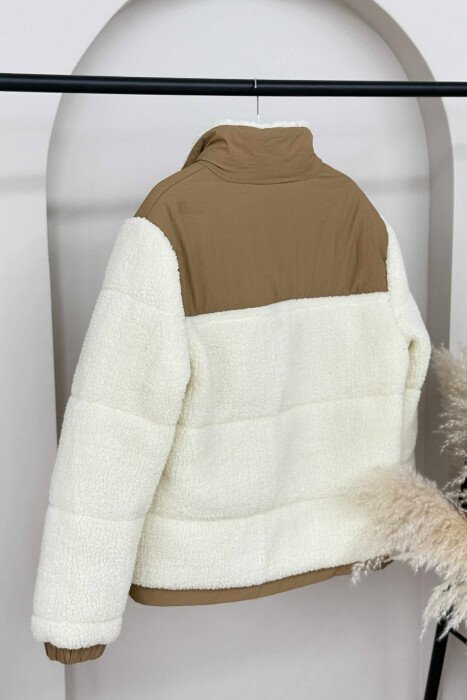ZIPPER SHEEPSKIN SIMPLE WOMEN JACKET CREAM/KREM - 4