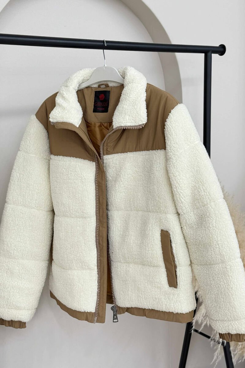 ZIPPER SHEEPSKIN SIMPLE WOMEN JACKET CREAM/KREM - 6
