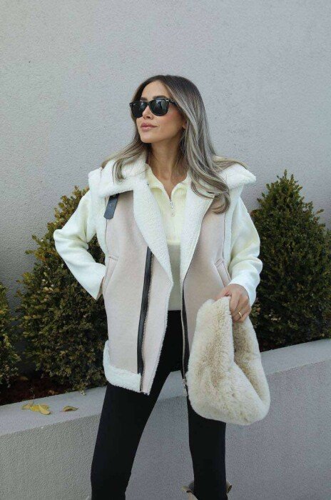 ZIPPER SIMPLE WOMAN VEST CREAM/KREM - 2